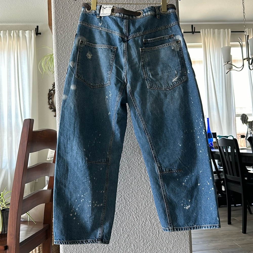 NWT Free People Moxie Pull-On Barrel Jeans Ripped Distressed Drawstring 28 Pull - Picture 7 of 13